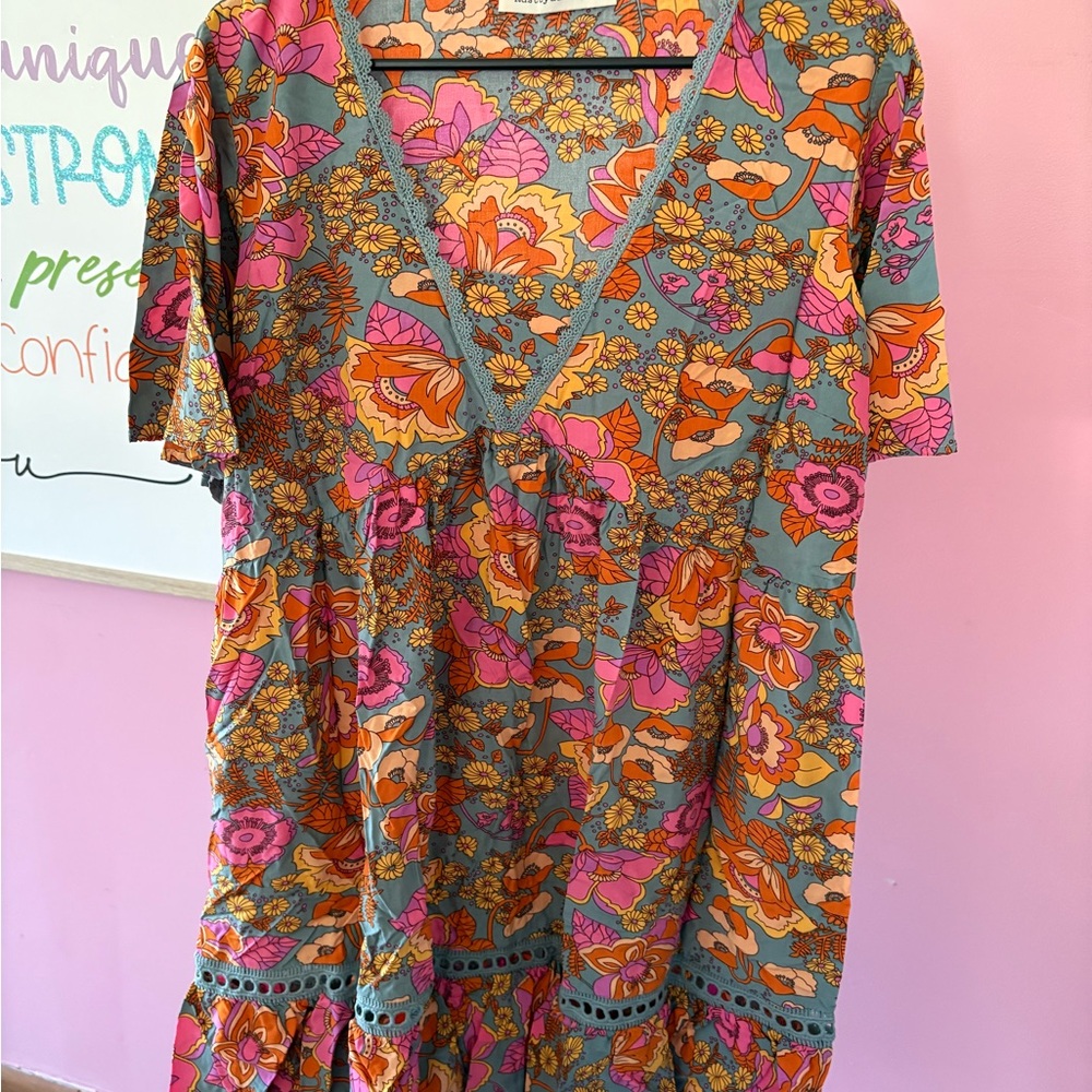 SHEIN Brown Flutter Sleeve Sundress
